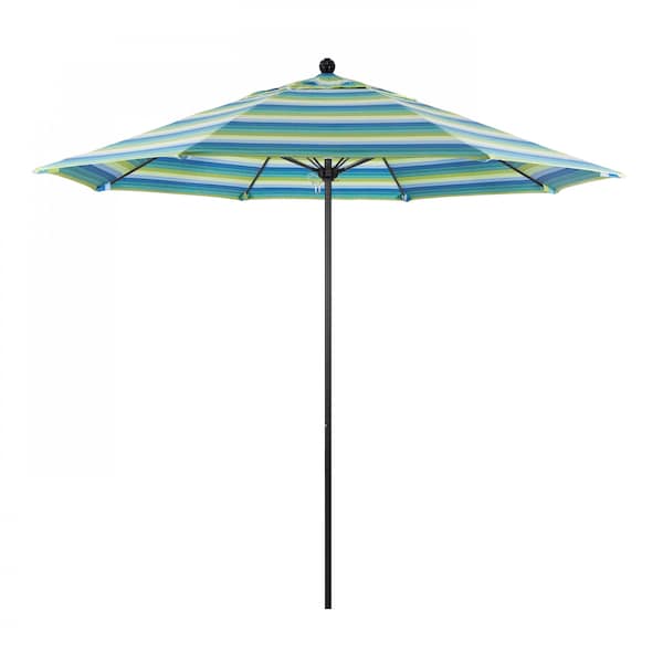 California Umbrella 9' Black Aluminum Market Patio Umbrella, Sunbrella Seville Seaside 194061335451 - main